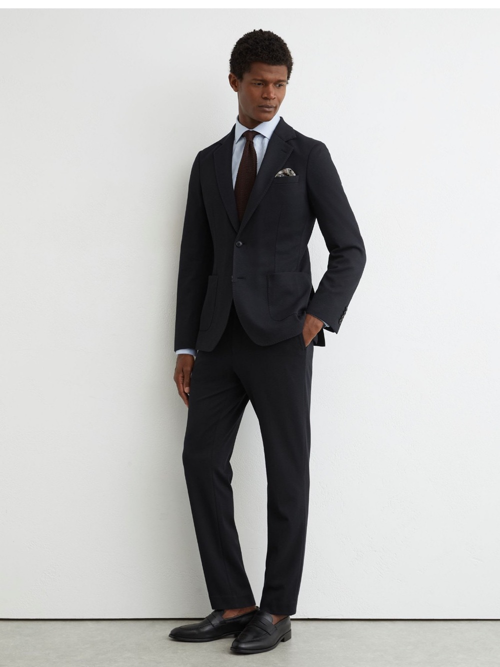 NWT Reiss Gerrard Tailored Fit Navy Textured Jersey Single-Breasted Suit Blazer